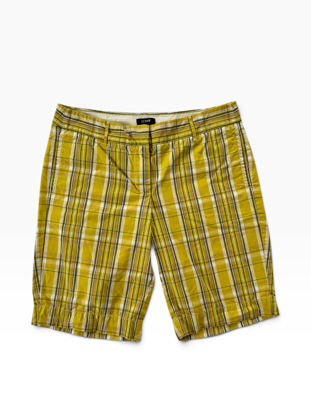 J. Crew Y2K Low-Rise Yellow Plaid Preppy Women's Indie Bermuda Shorts